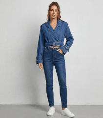 Chaqueta Denim Cruzada Mujer Arlette Azul con Cinturón