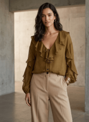 Blusa Verde Oliva con Volantes Mujer Veneta