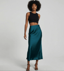 Falda Satinada Verde Petroleo Mujer Zoe