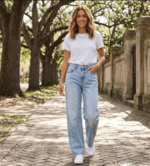 Jeans Mujer Fit Amplio Tiro Alto Azul Claro Fabiola