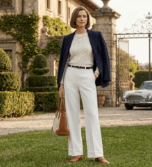 Pantalón Recto Blanco Mujer con Cinturón Velia