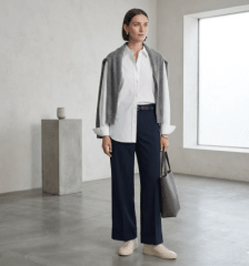 Pantalón recto Azul Marino mujer con cinturón velia