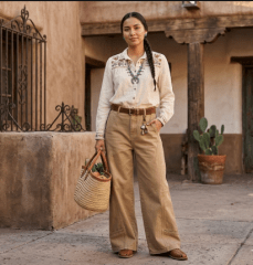 Jeans wide leg Khaki mujer tiro alto