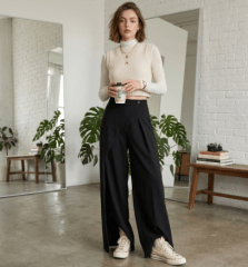 Pantalón palazzo mujer praga cintura alta Negro