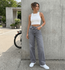 Jeans Lorenza Mujer Wide Leg Gris