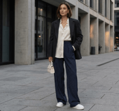 Pantalón Palazzo Mujer Azul a Rayas Cecilia