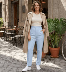 Pantalón Verona Celeste Mujer Tiro Alto