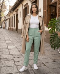 Pantalón Verona Verde Menta Mujer Tiro Alto