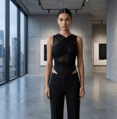 Body Asimétrico Negro Mujer Elegante