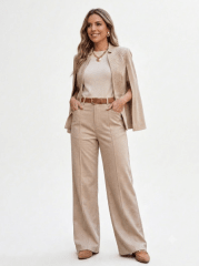 Pantalon Cotele Yasmin Beige Mujer Tiro Alto