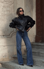 Chaqueta Bomber Efecto Piel Negro Polonia Mujer Negro S Liso