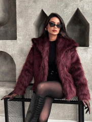 Abrigo Peludo Mujer Burdeo Brooklyn Otoño Invierno