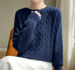 Sweater Trenzado Lana Azul Emlia Mujer Tejido