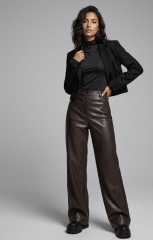 Pantalon Cuerina Marron Verona Mujer Tiro Alto