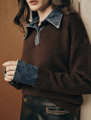 Sweater Mujer Cuello Polo Tejido Marrón Martina