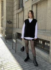 Chaleco Tejido Mujer Cuello V Negro Belga