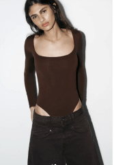 Body Marron cuello cuadrado adele Mujer Elegante