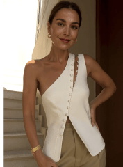 Top Asimétrico Botones Blanco Bulgaria Mujer Casual Elegante
