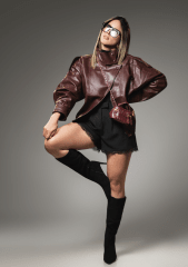 Chaqueta Bomber Efecto Piel Burdeo Polonia Mujer Otoño Invierno