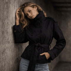 Gabardina Corta Negro Berlín Mujer Otoño Invierno
