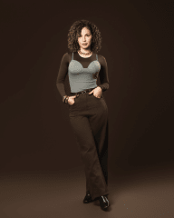 Jeans Barrel Leg Mujer Tiro Alto Café