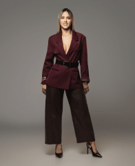 Blazer Oversize Burdeo Berna Mujer Corte Sastre Elegante