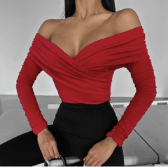 Body Rojo aranza fruncido Mujer Elegante