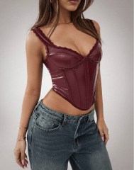 Top cuerina Burdeo Mujer Casual Elegante