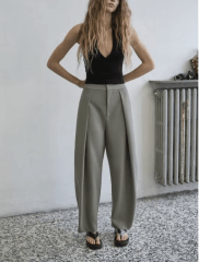 Pantalon Balloon Pliegues Gris Celine Mujer Tiro Alto