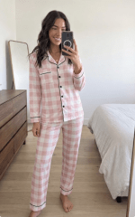 Pijama Largo Mujer Cuadros Escoceses Rosa Julia