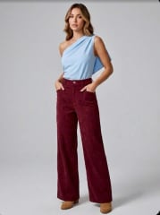 Pantalon Cotele Yasmin Burdeo Mujer Tiro Alto