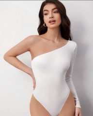 Body Básico Blanco Una Manga Asimétrico Mujer