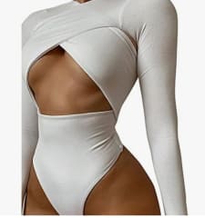 Body Blanco Manga Larga con Escote Cruzado