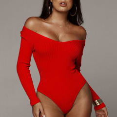 Body Básico Rojo Acanalado Cuello V para Mujer