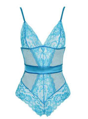 Sexi Conjunto Ropa Interior Encaje Lazo Turquesa
