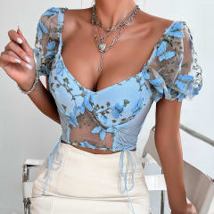 Top Floral Blue