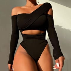 Body Negro Mujer Jazmín Asimétrico