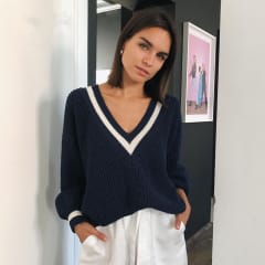 Sweater Mujer Cuello V Azul Oscuro