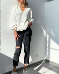 Cárdigan Florencia Blanco Mujer Cuello V