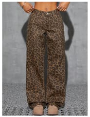 Pantalon Denim Animal Print Marron Mujer Tiro Alto
