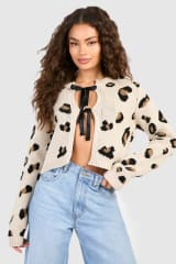 Cardigan Mujer Animal Print con Lazo Frontal