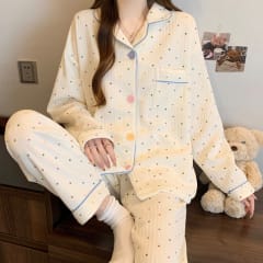 Pijama Largo Mujer Invierno Estampado de Puntos Aurora