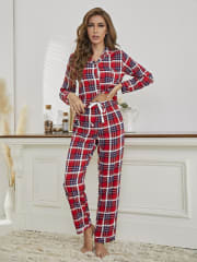 Conjunto Largo Pijama Cuadros Rojos&Azul