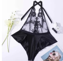 Pijama Seda Encajes Negro