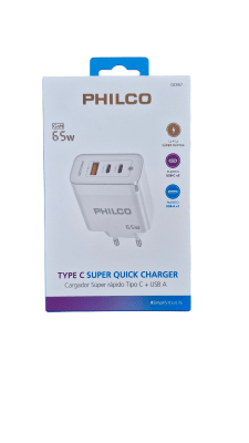 CARGADOR SÚPER RÁPIDO PHILCO USB 3.0 65 W1