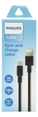 Cable Usb-A 3.0 Aa Usb-C 3 amperes / 1 metro Negro Philips Negro1