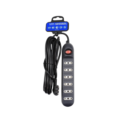 ALARGADOR MÚLTIPLE 6 TOMAS 3 METROS 10A CON INTERRUPTOR NEGRO LEXO1