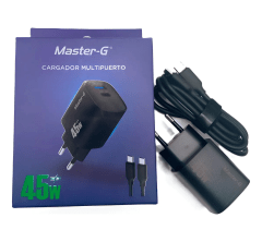 CARGADOR 45 WATTS 3.0 AMPERIOS USB-A/USB-C + CABLE USB-C
