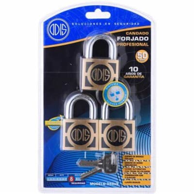 SET 3 CANDADOS 50MM C/LLAVE MAESTRA ODIS1