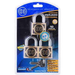 SET 3 CANDADOS 50MM C/LLAVE MAESTRA ODIS